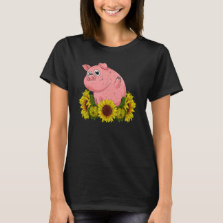 T-shirt Yellow Sunflower Farm Animal  Farmer Piglet Cute P