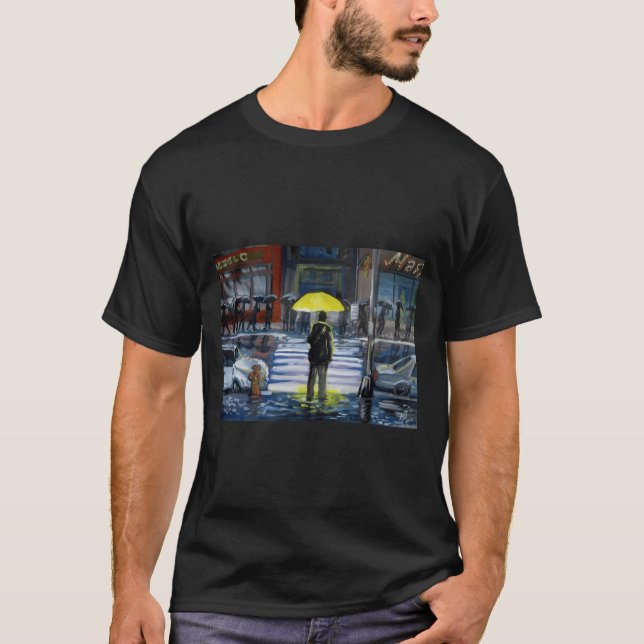 T-shirt Yellow umbrella part family girl (Devant)