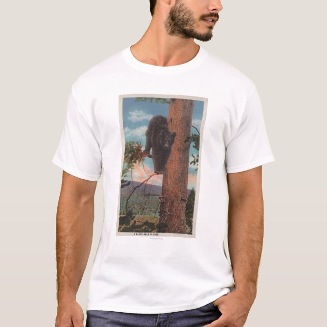 T-shirt Yellowstone, WYView d'ours noir dans l'arbre (Devant)
