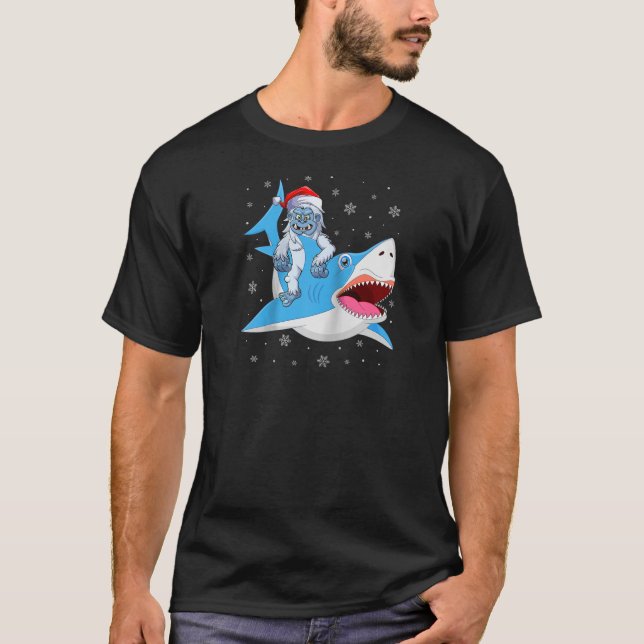 T-shirt Yeti Pour Fêter Les requins Noël Père Noël Shark R (Devant)