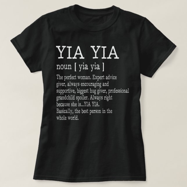 T-shirt Yia Yia Définition Grandma Fête des Mères Cadeaux  (Design devant)