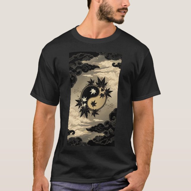 T-shirt Yin et yang Maple Feuilles (Devant)