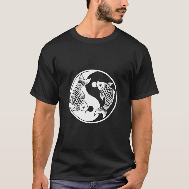 T-shirt Yin Yang Koi Fish Art Tee – Elegant Ink Drawing De (Devant)