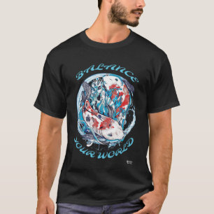 T-shirt Yin Yang Koi Poisson Balance Votre Monde Noir