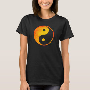 T-shirt Yin Yang orange et jaune aquarelle sur noir