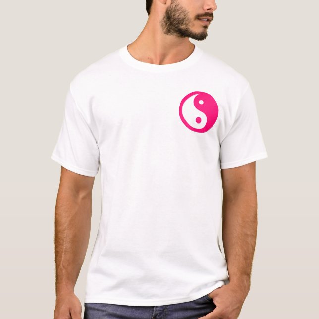 T-shirt Yin-Yang, poche, rose et blanc (Devant)