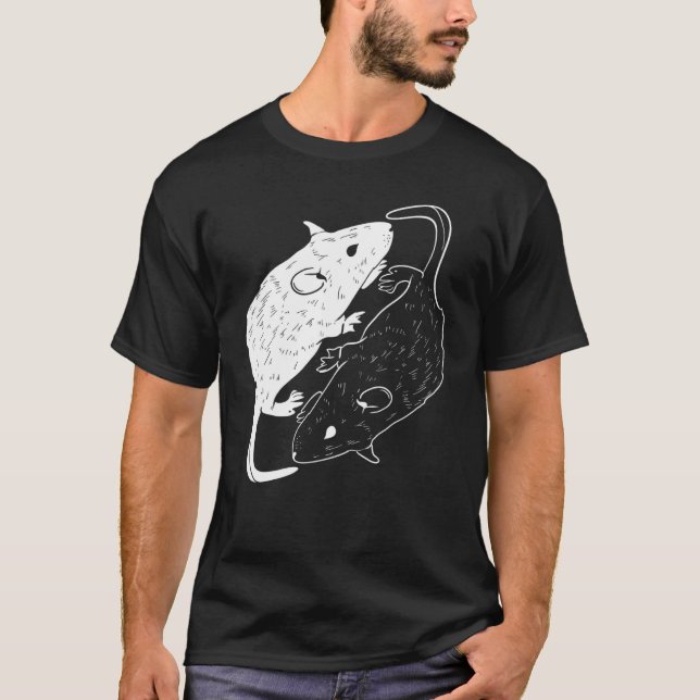 T-shirt Yin Yang Rat Rat Souris Graphique (Devant)