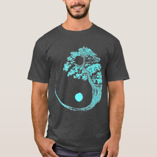 T-shirt Yin Yang Turquoise Bleu Bonsai Arbre Japonais Zen