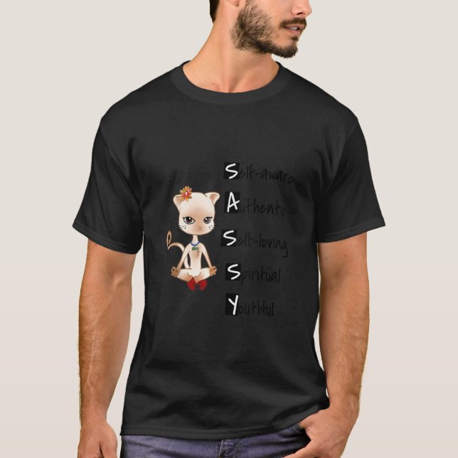 T-shirt Yoga et méditation Chat Sassy (Devant)