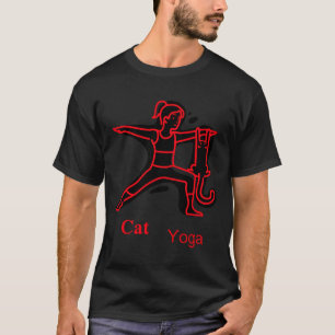 T-shirt Yoga femme et chat en ligne rouge.