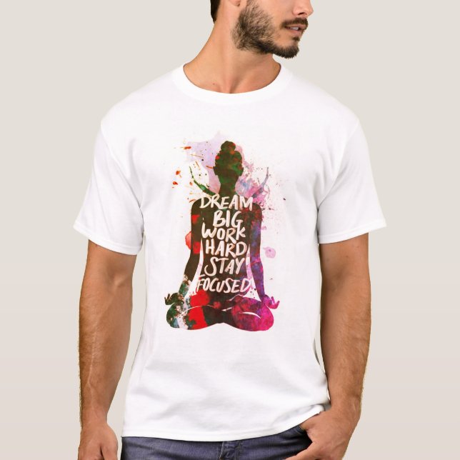 T-shirt yoga femmes aquarelle rêve gros travail dur (Devant)