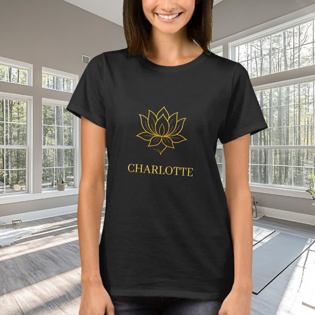 T-shirt Yoga gold lotus flower name black (Créateur téléchargé)