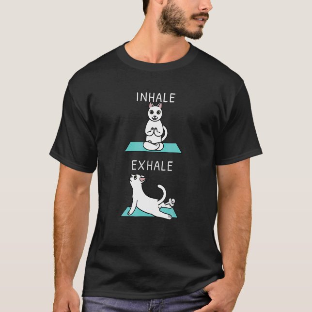 T-shirt Yoga Inhale Exhale White Cat Pet (Devant)