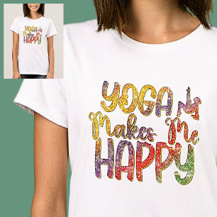 T-shirt Yoga me rend heureux Pastel Rainbow sur blanc