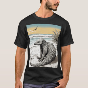 T-shirt Yoga Pangolin à la plage : Encre complexe Illustra