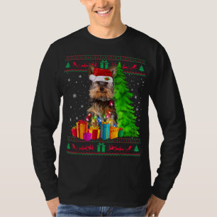 T-shirt Yorkie Arbre de Noël Lumière Santa Hat Amoureux de