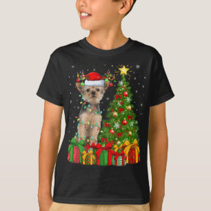 T-shirt Yorkie Chien Éclairage Xmas Arbre Santa Hat Yorkie