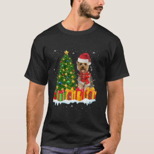 T-shirt Yorkie Chien Éclairage Xmas Arbre Santa Hat Yorkie