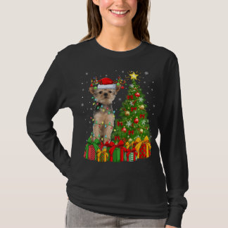 T-shirt Yorkie Chien Éclairage Xmas Arbre Santa Hat Yorkie