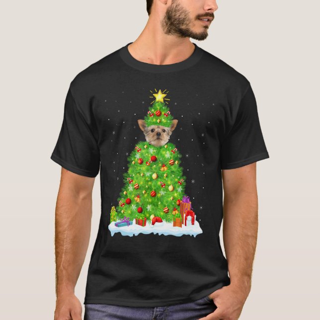 T-shirt Yorkie Chien Xmas Éclairage Arbre Drôle Yorkie Chr (Devant)