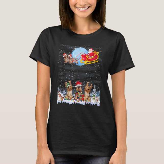 T-shirt Yorkie Christmas Tree Lights Matching Family Xmas  (Devant)