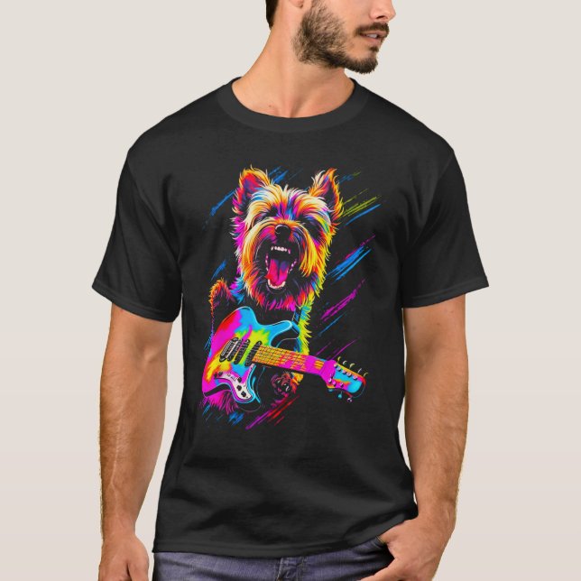 T-shirt Yorkie Dog Yorkshire Terrier Guitar (Devant)