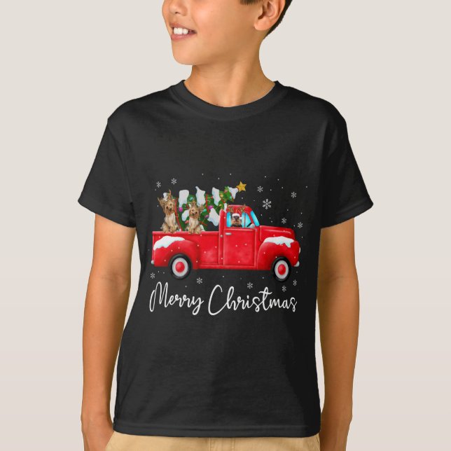 T-shirt Yorkie Red Truck Noël Santa Hat Chien Noël Noël (Devant)