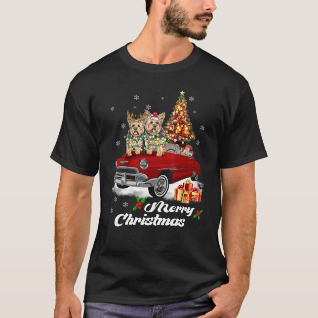 T-shirt Yorkie sur Camion Rouge Chien de pyjama de Noël (Devant)