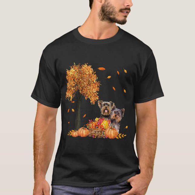 T-shirt Yorkies Autumn Leaf Fall Dog Lover Thanksgiving (Devant)