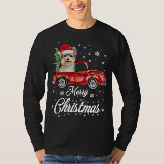 T-shirt Yorkies Ride Red Truck Pajama de Noël