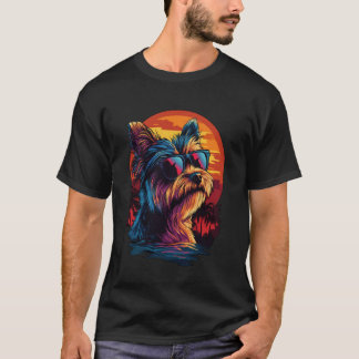 T-shirt Yorkshire Terrier Amateurs Sunset Retro Yorkshire 