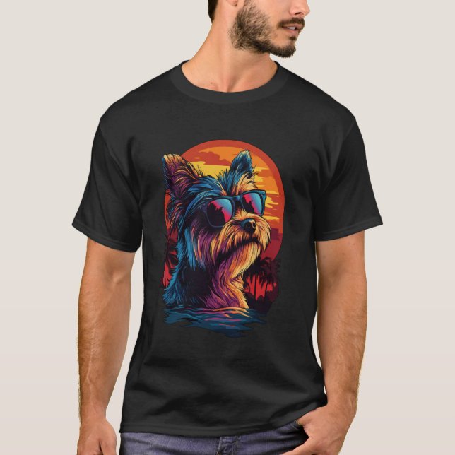 T-shirt Yorkshire Terrier Amateurs Sunset Retro Yorkshire  (Devant)