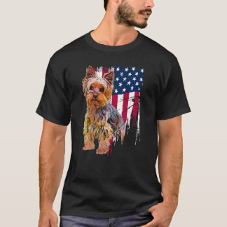 T-shirt Yorkshire Terrier American Flag USA Awesome