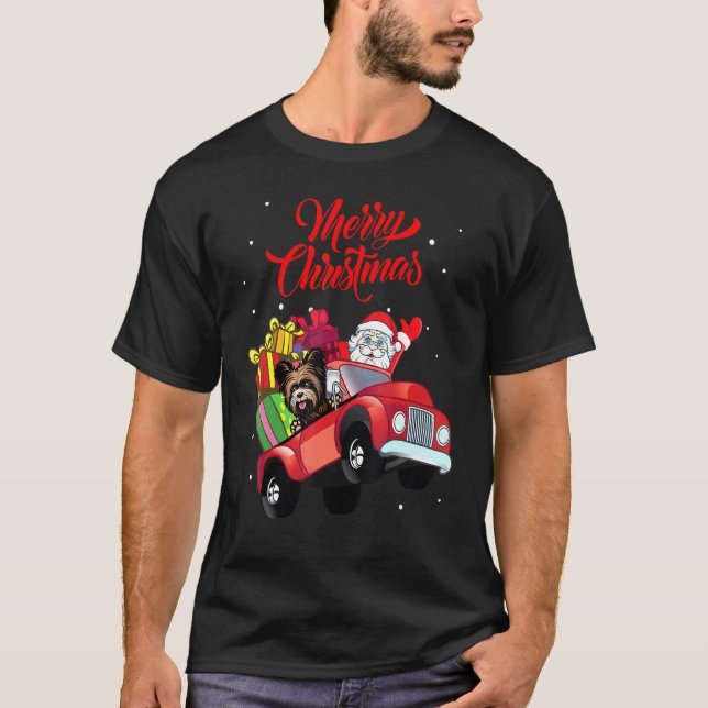 T-shirt Yorkshire Terrier Avec Père Noël En Camion Rouge D (Devant)