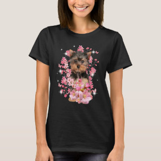T-shirt Yorkshire Terrier Cherry Blossom Flowers