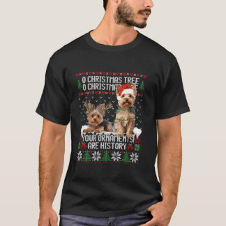 T-shirt Yorkshire Terrier Chien de Noël Lumières Arbre de