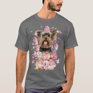 T-shirt Yorkshire Terrier Chien Japonais Fleur de cerisier