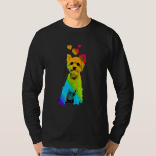 T-shirt Yorkshire Terrier couleur arc-en-ciel avec coeurs 