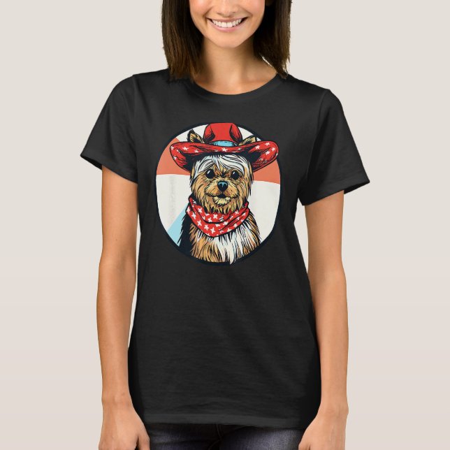 T-shirt Yorkshire Terrier Cowboy Funny Chien Wild West (Devant)