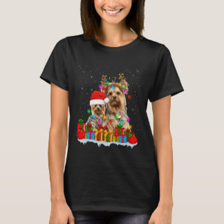 T-shirt Yorkshire Terrier Dog Christmas Lights Reindeer Sa