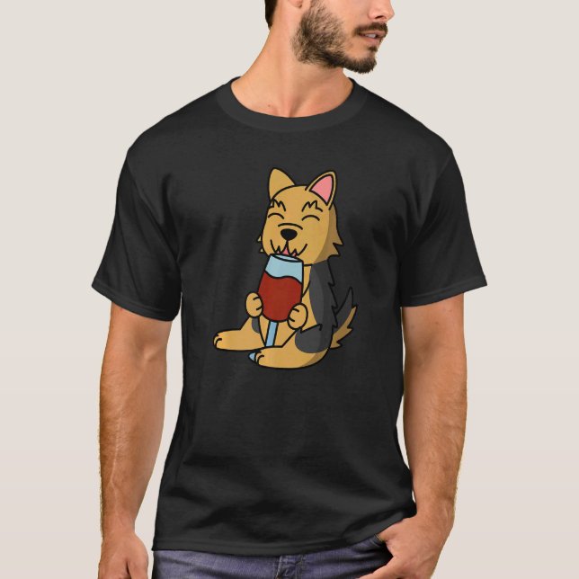 T-shirt Yorkshire Terrier Drinking Wine Dog   (Devant)