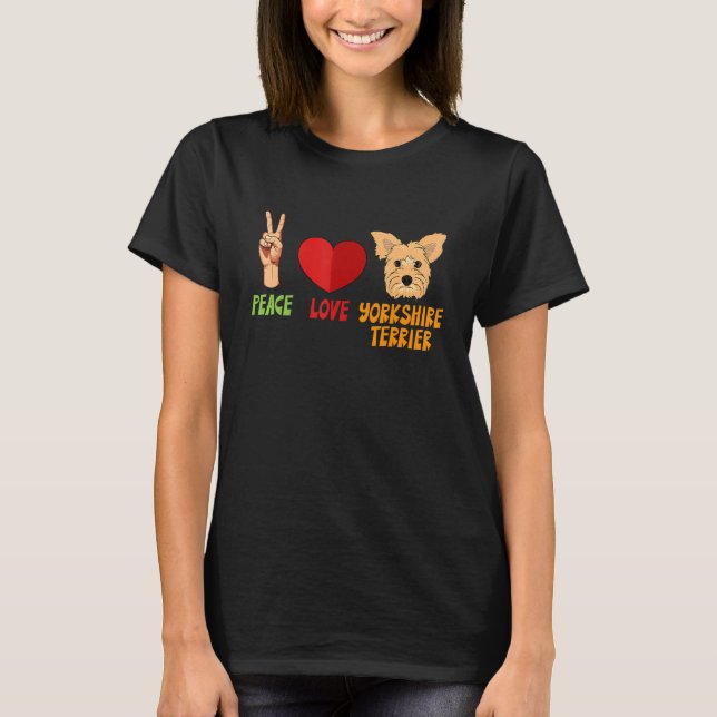 T-shirt Yorkshire Terrier Peace Love Unity Coeur Truce Pet (Devant)