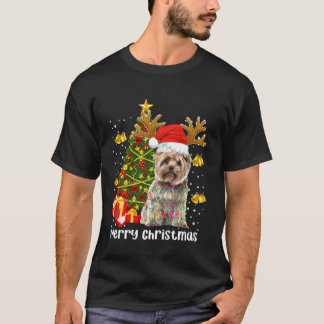 T-shirt Yorkshire Terrier Père Noël Christmas Tree lumière