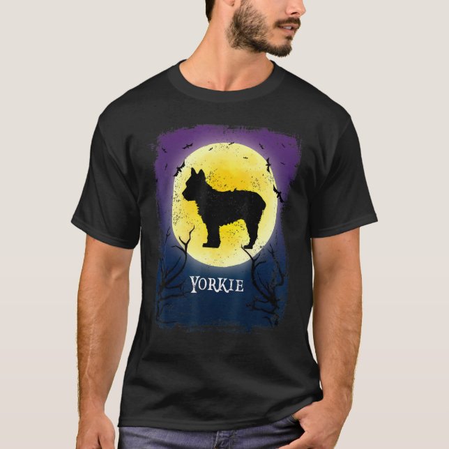 T-shirt Yorkshire Terrier Pleine lune Chien Silhouette Rét (Devant)