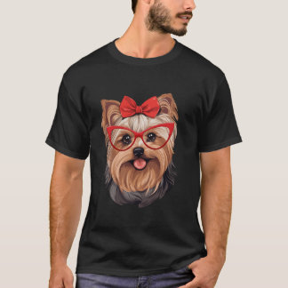 T-shirt Yorkshire Terrier Portant Des Verres Rouges Et Un 