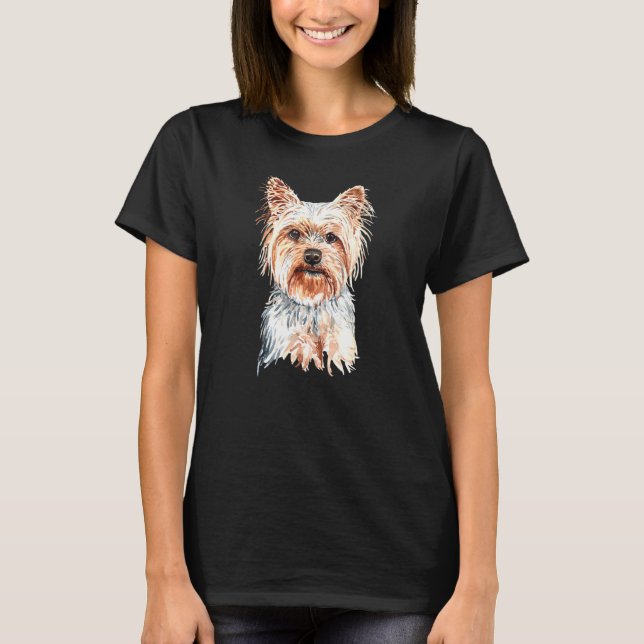 T-shirt Yorkshire Terrier Portrait Joli Chiot Aquarelle (Devant)