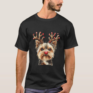 T-shirt Yorkshire Terrier Renne Cerf Lumineux Noël Chien A