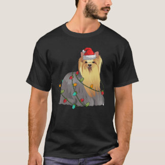 T-shirt Yorkshire Terrier Santa Hat Lights  Christmas Paja