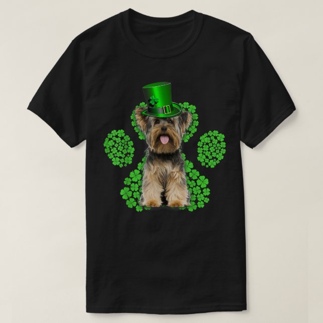 T-shirt Yorkshire Terrier Shamrock Paw Clovers St Patrick' (Design devant)