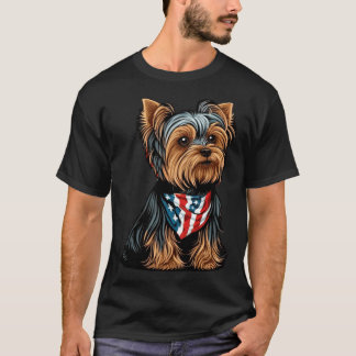T-shirt Yorkshire Terrier With American Flag Patriotic USA